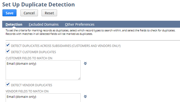 Set Up Duplicate Detection page