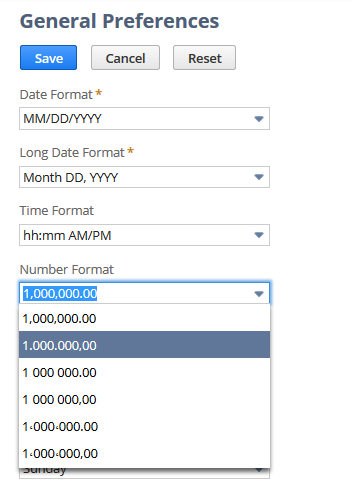 Number Format field options.