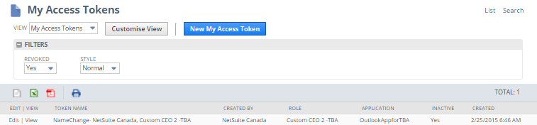The My Access Tokens page.