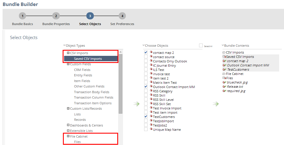 CSV Imports object type on the Bundle Builder page.