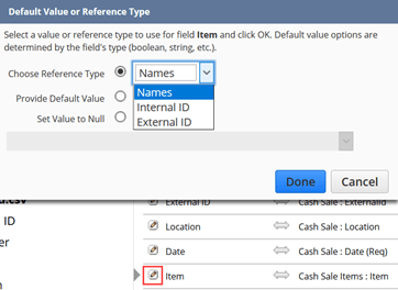 Default Value or Reference Type popup window.