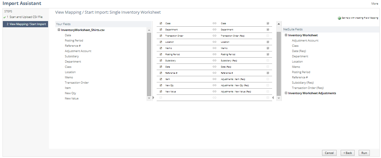 Import Assistant View Mapping/Start Import page.