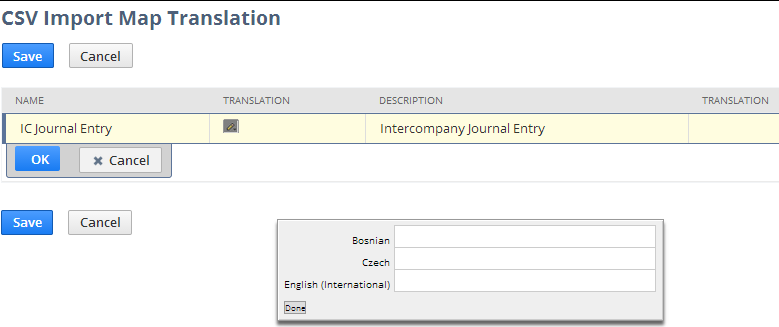 CSV Import Map Translation window.