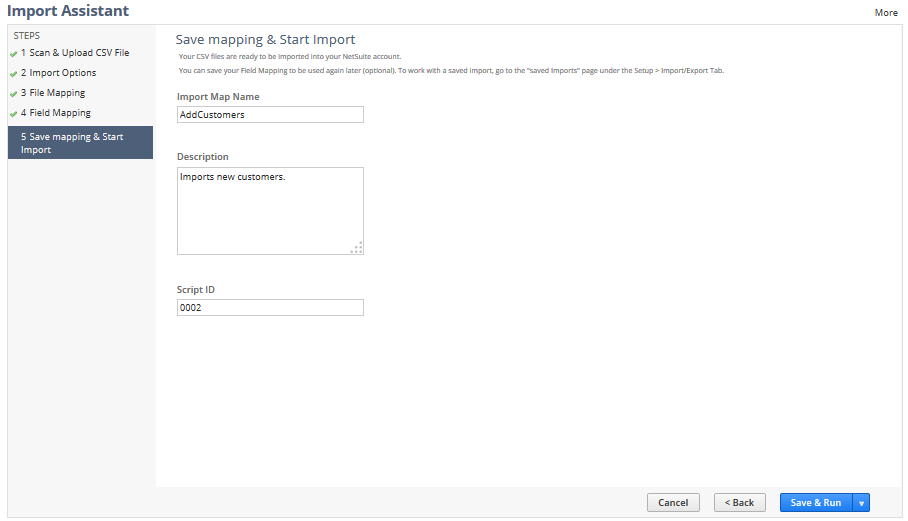 Import Assistant Step 5 Save mapping & Start Import.