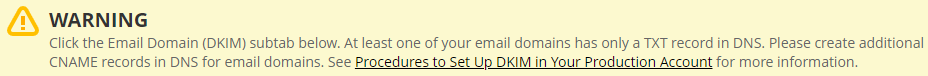 Warning banner on the Email Preferences page.