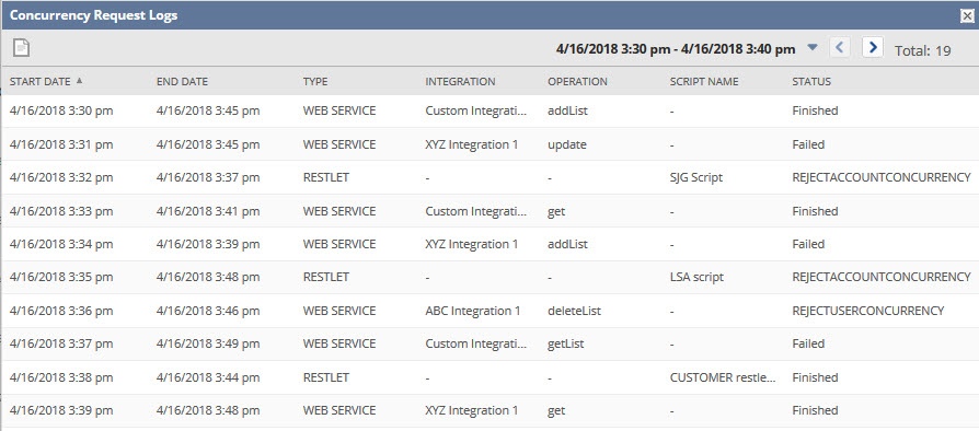 NetSuite Applications Suite Viewing Request Logs in the