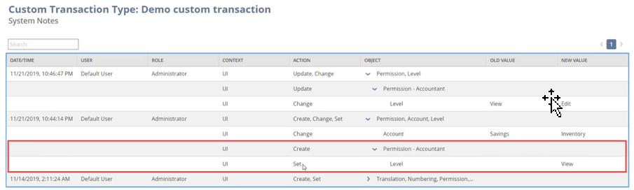 Sample Custom Transaction Type system notes v2 with a previously blank field outlined in red.