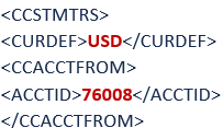 A section of an OFX or QFX-formatted file that shows where the Account Number is located.
