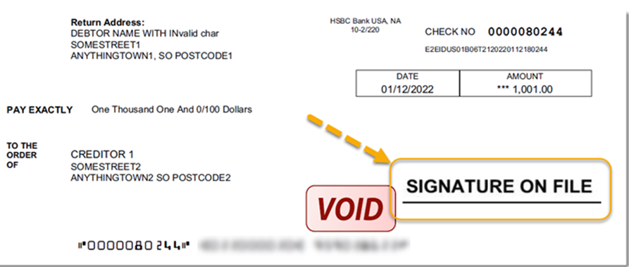Check payment layout from the HSBC Check Service