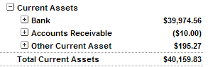 Screenshot showing that a minus sign before a section in a financial statement indicates that the section is expanded