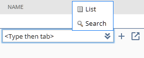 The double down arrows display List and Search options.