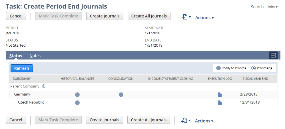 Task: Create Period End Journals page from the period close checklist