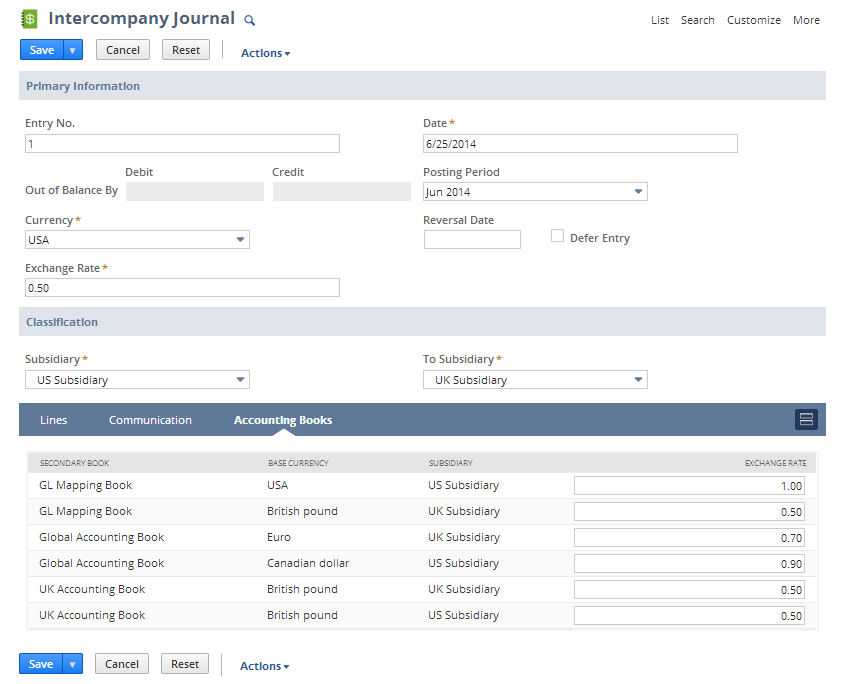 Intercompany journal page