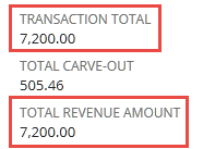 Screenshot of a portion of a revenue arrangement showing that the Transaction Total and the Total Revenue Amount are equal