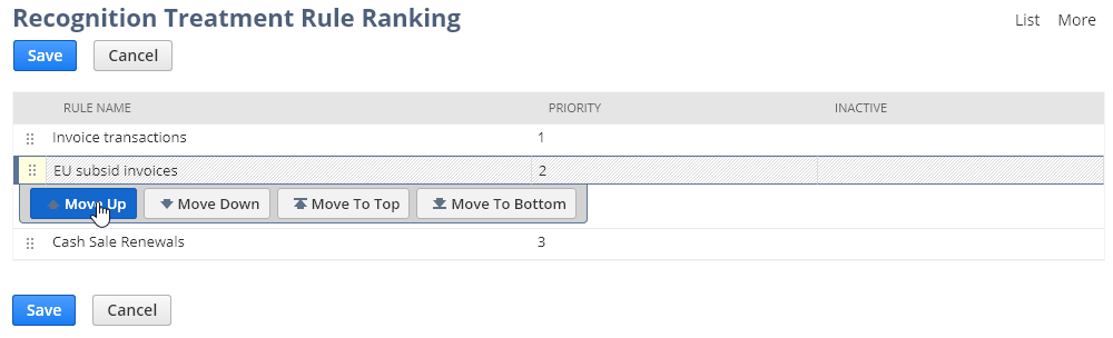 Screenshot of the Recognitin Treatment Rule Ranking page