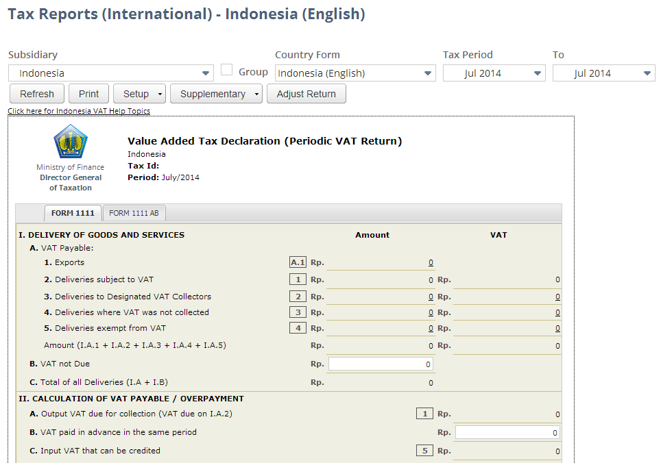 Screenshot of Indonesia Periodic VAT Return