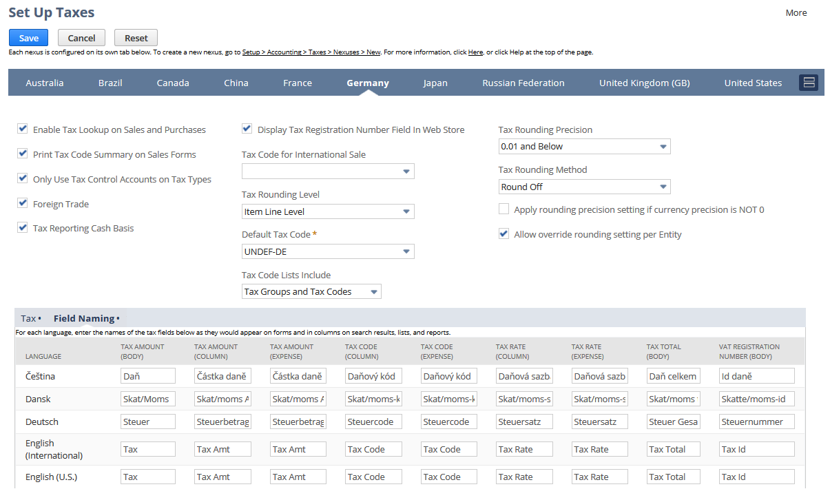 Screenshot of Set Up Taxes page in NetSuite