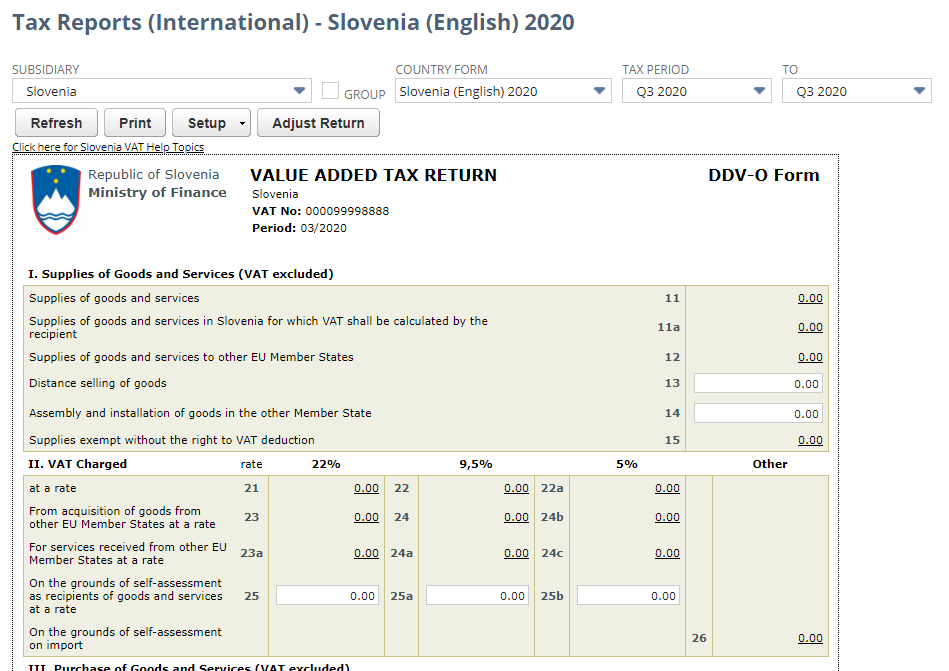 Screenshot of Slovenia VAT Report
