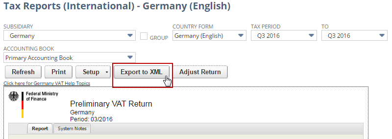 Screenshot of the Export to XML button