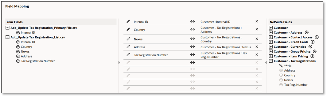 Multiple files field mapping for adding a new entity tax registrations as CSV