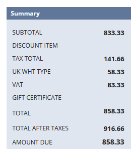 Screenshot of SuiteTax Summary Box with all fields