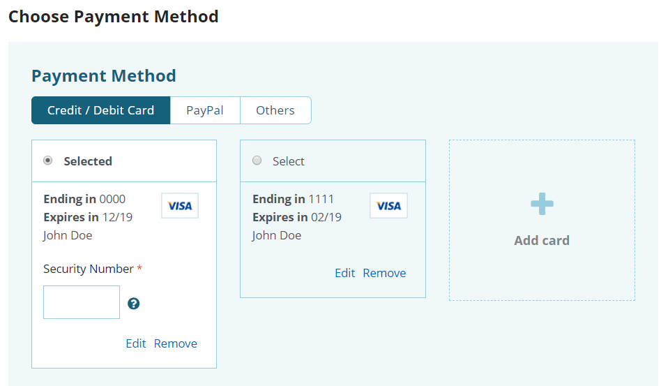 Choose Payment Method page