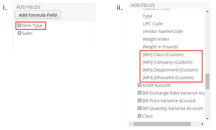 Add fields to the correct custom merchandise hierarchy fields.