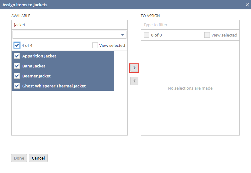 Assigning Items to Nodes in the Merchandise Hierarchy Manager.