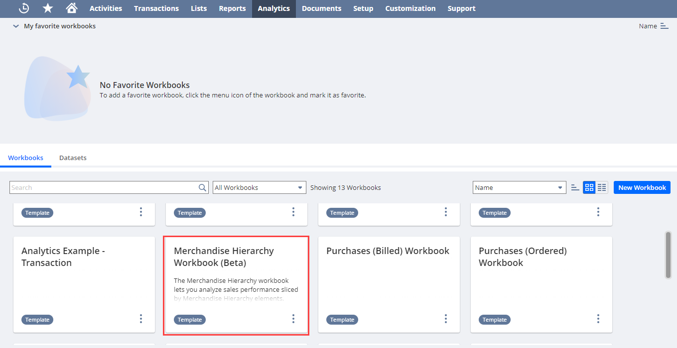 Select Merchandise Hierarchy Workbook in the Analytics Tab.