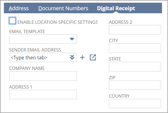 Digital receipt address fields