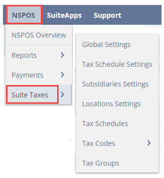 NSPOS SuiteTax menu