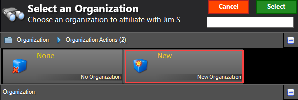 New organization button