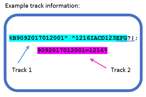 example pre-printed gift card track 1 and 2 information