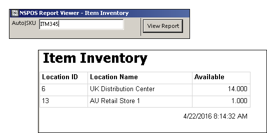 Example Inventory on Hand Report.