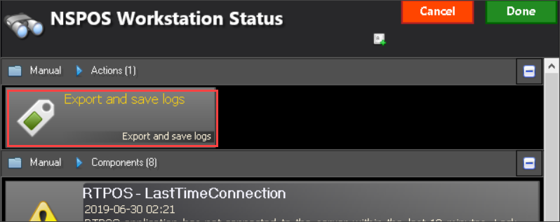 Export and Save Logs button.