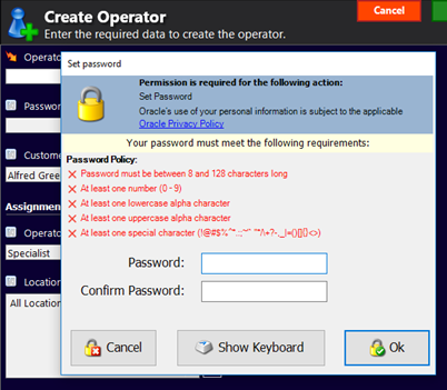 Create new password form.