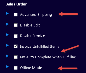 Other Sales Order checkboxes.
