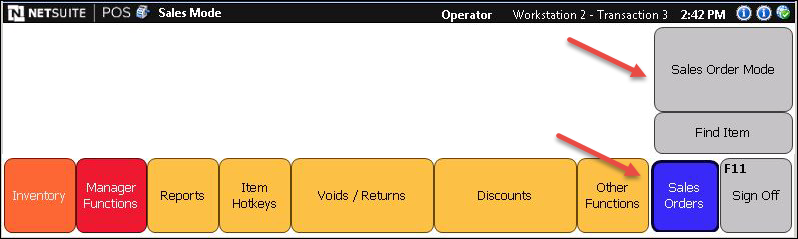 Sales Orders button and Sales Order Mode button.