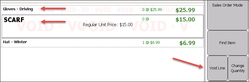Sales order and Void Line button.