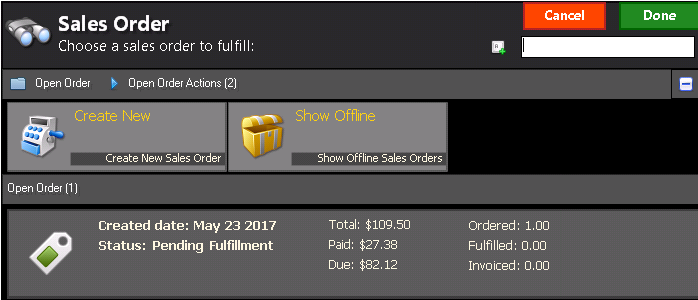 Sales Order screen