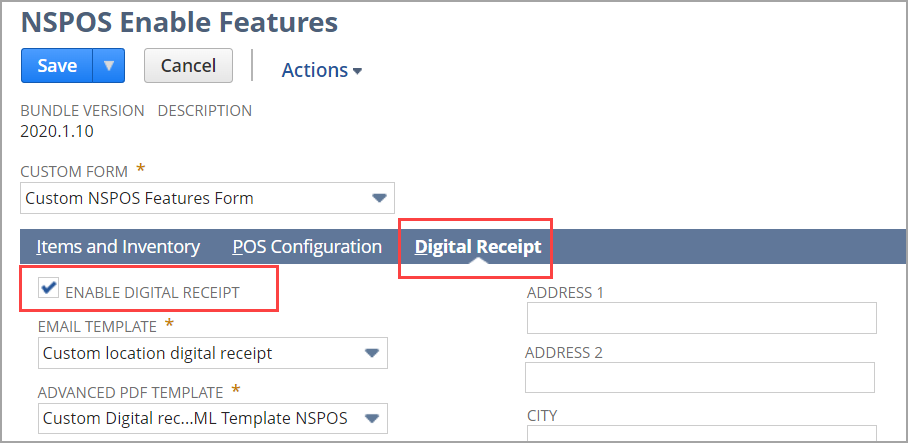 Enable features page to configure digital receipts