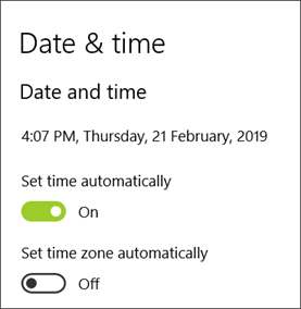 Date and Time settings.