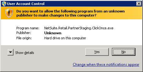 Prompt to allow the download to make changes to your computer.
