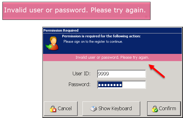 Login page with invalid credentials.
