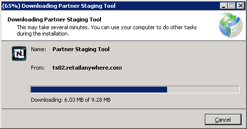 Download in progress screen for the Partner Staging Tool.