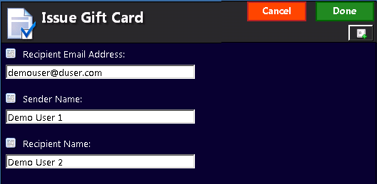 Issue Gift Card form.
