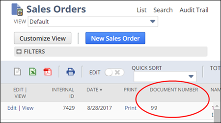 Location to find Document Number to enter in the Sales Order Document ID field.