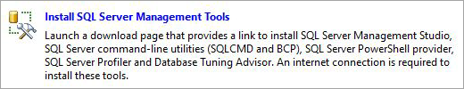 Message about installing SQL Server Management Tools
