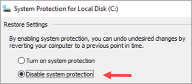 Wiindows 10 Disable System Protection
