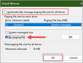 No Paging File option